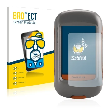 Parte frontale di una confezione del prodotto con il logo del marchio BROTECT. Accanto è raffigurato il dispositivo Garmin Dak