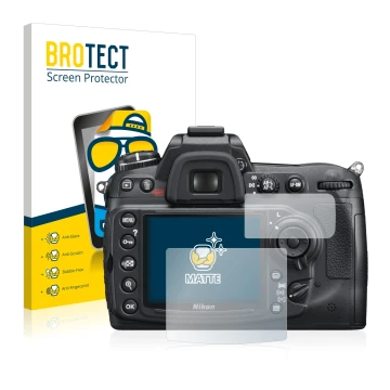 Parte frontale di una confezione del prodotto con il logo del marchio BROTECT. Accanto è raffigurato il dispositivo Nikon D300