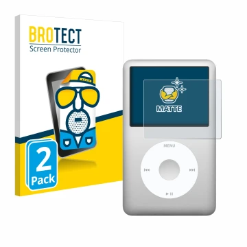 Parte frontale di una confezione del prodotto con il logo del marchio BROTECT. Accanto è raffigurato il dispositivo Apple iPod