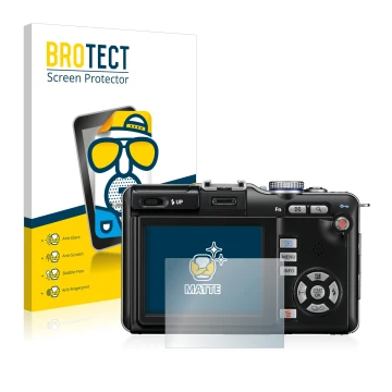 Parte frontale di una confezione del prodotto con il logo del marchio BROTECT. Accanto è raffigurato il dispositivo Olympus PE