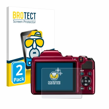 Parte frontale di una confezione del prodotto con il logo del marchio BROTECT. Accanto è raffigurato il dispositivo Nikon Cool