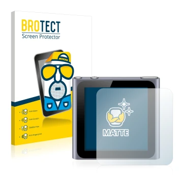 Parte frontale di una confezione del prodotto con il logo del marchio BROTECT. Accanto è raffigurato il dispositivo Apple iPod