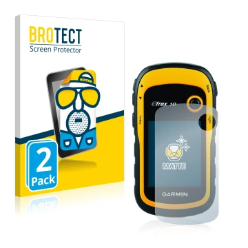 Parte frontale di una confezione del prodotto con il logo del marchio BROTECT. Accanto è raffigurato il dispositivo Garmin eTr