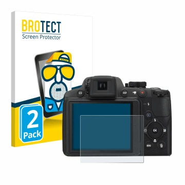 Parte frontale di una confezione del prodotto con il logo del marchio BROTECT. Accanto è raffigurato il dispositivo Nikon Cool