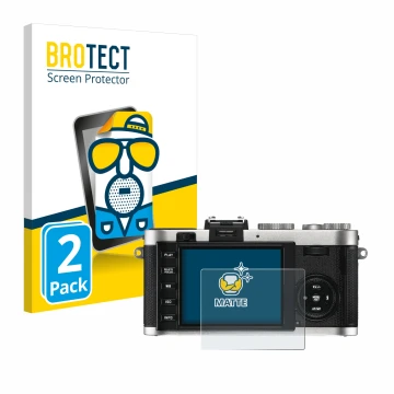 Parte frontale di una confezione del prodotto con il logo del marchio BROTECT. Accanto è raffigurato il dispositivo Leica X2 c