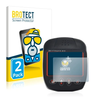 Parte frontale di una confezione del prodotto con il logo del marchio BROTECT. Accanto è raffigurato il dispositivo Skytraxx 2