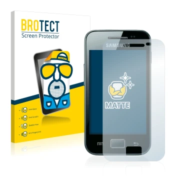 Parte frontale di una confezione del prodotto con il logo del marchio BROTECT. Accanto è raffigurato il dispositivo Samsung Ga