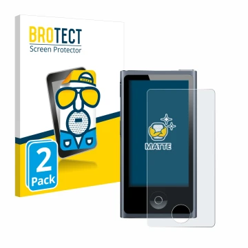 Parte frontale di una confezione del prodotto con il logo del marchio BROTECT. Accanto è raffigurato il dispositivo Apple iPod