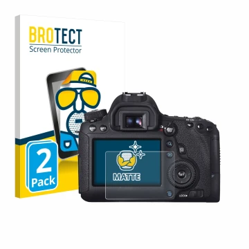 Parte frontale di una confezione del prodotto con il logo del marchio BROTECT. Accanto è raffigurato il dispositivo Canon EOS 