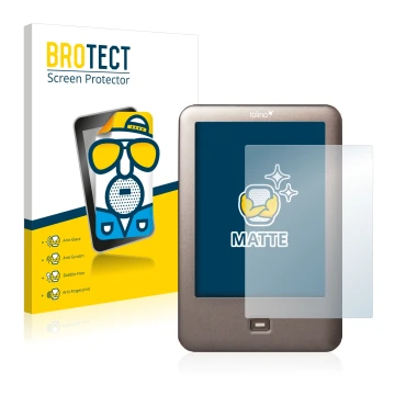 Parte frontale di una confezione del prodotto con il logo del marchio BROTECT. Accanto è raffigurato il dispositivo Tolino Shi