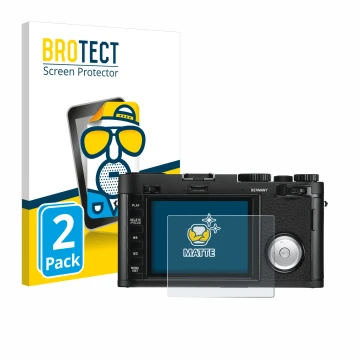 Parte frontale di una confezione del prodotto con il logo del marchio BROTECT. Accanto è raffigurato il dispositivo Leica X Va