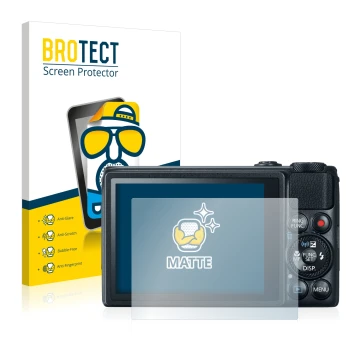 Parte frontale di una confezione del prodotto con il logo del marchio BROTECT. Accanto è raffigurato il dispositivo Canon Powe