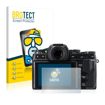 Parte frontale di una confezione del prodotto con il logo del marchio BROTECT. Accanto è raffigurato il dispositivo Fujifilm X