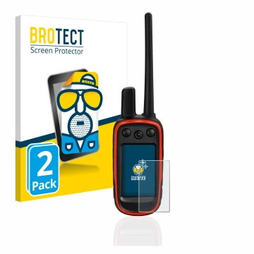 Parte frontale di una confezione del prodotto con il logo del marchio BROTECT. Accanto è raffigurato il dispositivo Garmin Alp