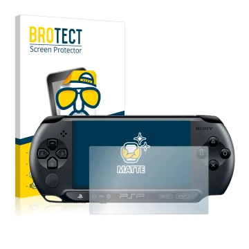 Parte frontale di una confezione del prodotto con il logo del marchio BROTECT. Accanto è raffigurato il dispositivo Sony PSP 2