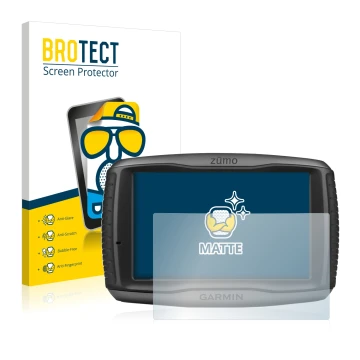 Parte frontale di una confezione del prodotto con il logo del marchio BROTECT. Accanto è raffigurato il dispositivo Garmin zum