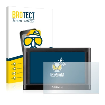 Parte frontale di una confezione del prodotto con il logo del marchio BROTECT. Accanto è raffigurato il dispositivo Garmin nüv