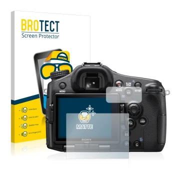 Parte frontale di una confezione del prodotto con il logo del marchio BROTECT. Accanto è raffigurato il dispositivo Sony Alpha