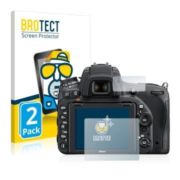 Parte frontale di una confezione del prodotto con il logo del marchio BROTECT. Accanto è raffigurato il dispositivo Nikon D750