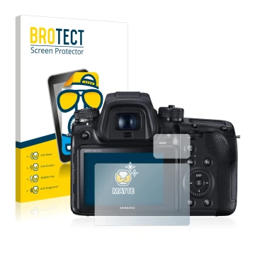 Parte frontale di una confezione del prodotto con il logo del marchio BROTECT. Accanto è raffigurato il dispositivo Samsung NX