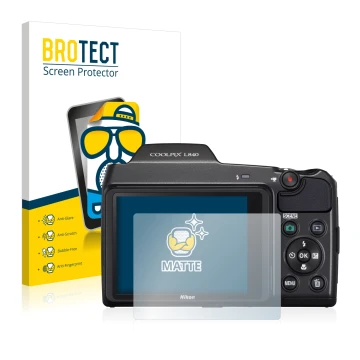 Parte frontale di una confezione del prodotto con il logo del marchio BROTECT. Accanto è raffigurato il dispositivo Nikon Cool