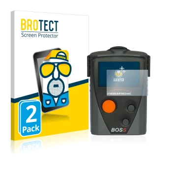Parte frontale di una confezione del prodotto con il logo del marchio BROTECT. Accanto è raffigurato il dispositivo Swissphone