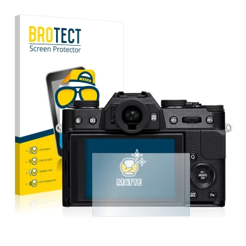 Parte frontale di una confezione del prodotto con il logo del marchio BROTECT. Accanto è raffigurato il dispositivo Fujifilm X