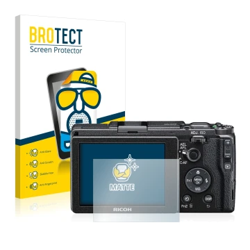 Parte frontale di una confezione del prodotto con il logo del marchio BROTECT. Accanto è raffigurato il dispositivo Ricoh GR I
