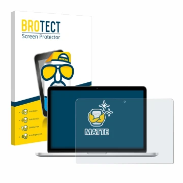 Parte frontale di una confezione del prodotto con il logo del marchio BROTECT. Accanto è raffigurato il dispositivo Apple MacB