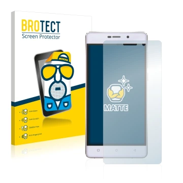 Parte frontale di una confezione del prodotto con il logo del marchio BROTECT. Accanto è raffigurato il dispositivo Gionee Mar