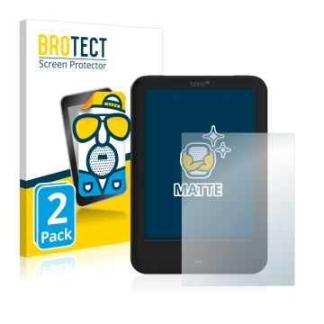 Parte frontale di una confezione del prodotto con il logo del marchio BROTECT. Accanto è raffigurato il dispositivo Tolino Shi