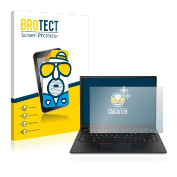 Parte frontale di una confezione del prodotto con il logo del marchio BROTECT. Accanto è raffigurato il dispositivo Lenovo Thi