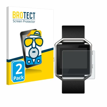 Parte frontale di una confezione del prodotto con il logo del marchio BROTECT. Accanto è raffigurato il dispositivo Fitbit Bla