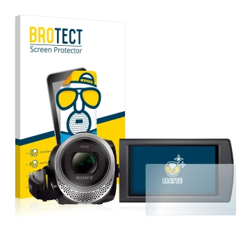 Parte frontale di una confezione del prodotto con il logo del marchio BROTECT. Accanto è raffigurato il dispositivo Sony FDR-A