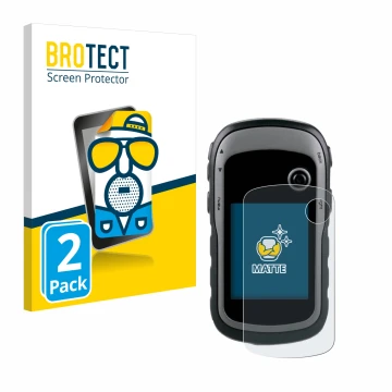 Parte frontale di una confezione del prodotto con il logo del marchio BROTECT. Accanto è raffigurato il dispositivo Garmin eTr