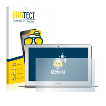 Parte frontale di una confezione del prodotto con il logo del marchio BROTECT. Accanto è raffigurato il dispositivo Apple MacB