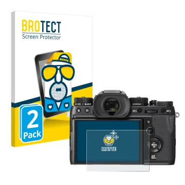 Parte frontale di una confezione del prodotto con il logo del marchio BROTECT. Accanto è raffigurato il dispositivo Fujifilm X