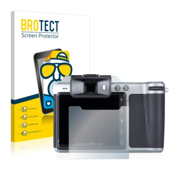 Parte frontale di una confezione del prodotto con il logo del marchio BROTECT. Accanto è raffigurato il dispositivo Hasselblad