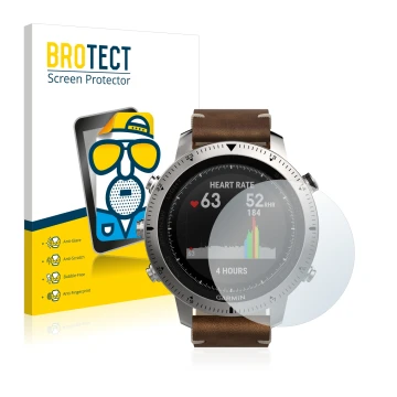Parte frontale di una confezione del prodotto con il logo del marchio BROTECT. Accanto è raffigurato il dispositivo Garmin Fen