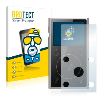 Parte frontale di una confezione del prodotto con il logo del marchio BROTECT. Accanto è raffigurato il dispositivo FiiO X1 II