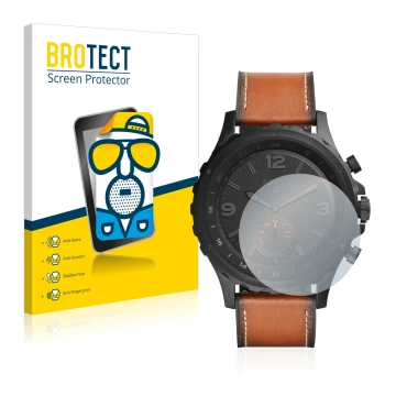 Parte frontale di una confezione del prodotto con il logo del marchio BROTECT. Accanto è raffigurato il dispositivo Fossil Q N