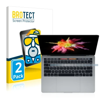 Parte frontale di una confezione del prodotto con il logo del marchio BROTECT. Accanto è raffigurato il dispositivo Apple MacB