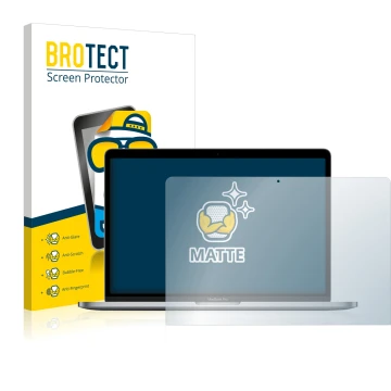 Parte frontale di una confezione del prodotto con il logo del marchio BROTECT. Accanto è raffigurato il dispositivo Apple MacB