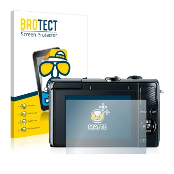 Parte frontale di una confezione del prodotto con il logo del marchio BROTECT. Accanto è raffigurato il dispositivo Canon EOS 