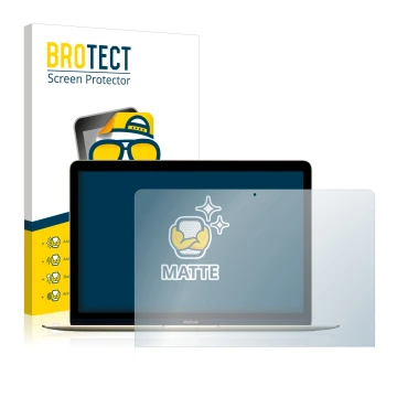 Parte frontale di una confezione del prodotto con il logo del marchio BROTECT. Accanto è raffigurato il dispositivo Apple MacB