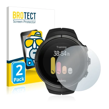 Parte frontale di una confezione del prodotto con il logo del marchio BROTECT. Accanto è raffigurato il dispositivo Suunto Spa