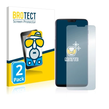 Parte frontale di una confezione del prodotto con il logo del marchio BROTECT. Accanto è raffigurato il dispositivo OnePlus 6 