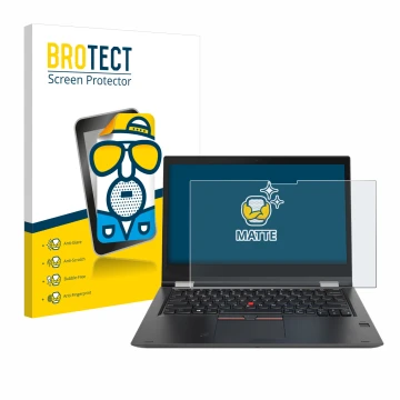 Parte frontale di una confezione del prodotto con il logo del marchio BROTECT. Accanto è raffigurato il dispositivo Lenovo Thi
