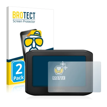 Parte frontale di una confezione del prodotto con il logo del marchio BROTECT. Accanto è raffigurato il dispositivo Garmin zum