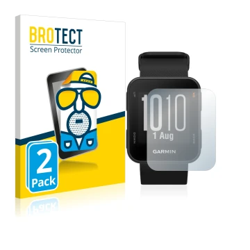 Parte frontale di una confezione del prodotto con il logo del marchio BROTECT. Accanto è raffigurato il dispositivo Garmin App